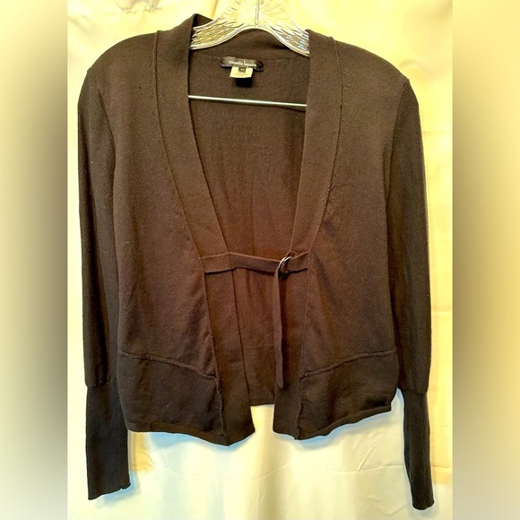 Nanette Lepore Belted Front Black Cardigan Sweater Cotton Cashmere Size XS - Picture 1 of 8